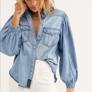 Free People With Love Denim Top